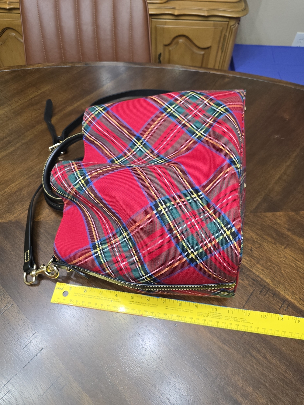 Dooney & Bourke Red Plaid Tote Bag with Black Trim - Picture 6 of 12
